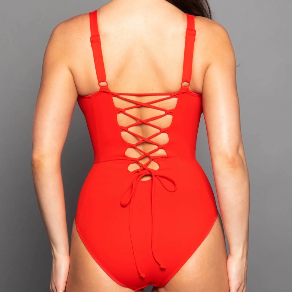 TA3 Red Lace-Up One-Piece Swimsuit - Womens